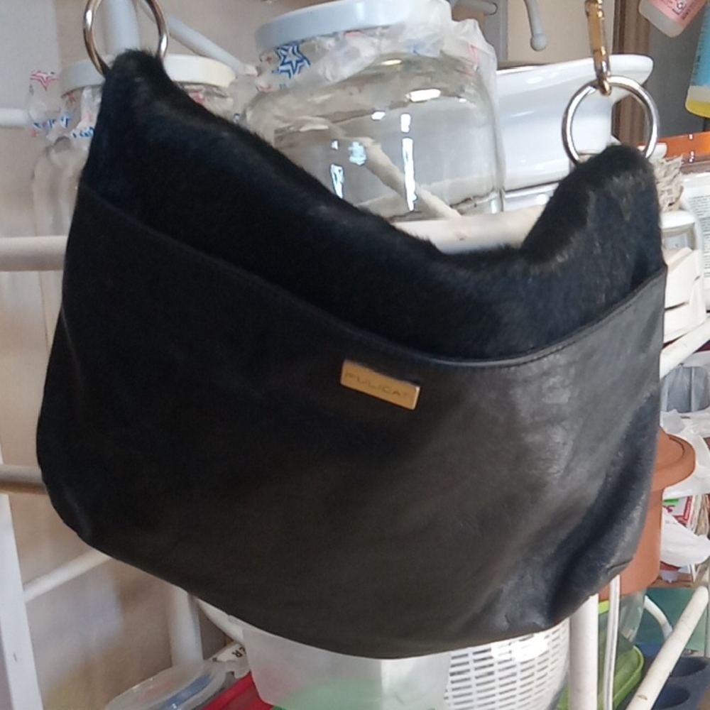Pulicati Womans Designer Leather/Cowhide Black Hobo Style Purse MADE IN ITALY
